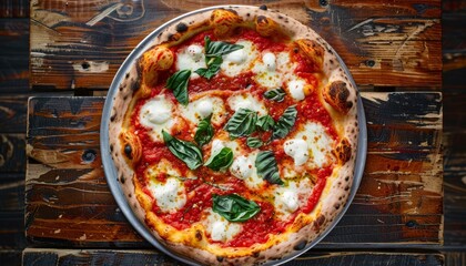 pizza margherita napoletana appena sfornata con mozzarella filante e basilico fresco