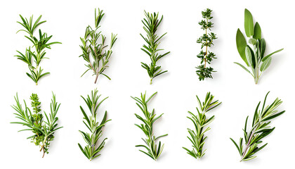 Set with fresh rosemary isolated on white