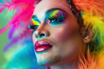 Naklejka premium Woman With Bright Makeup and Feathers on Head
