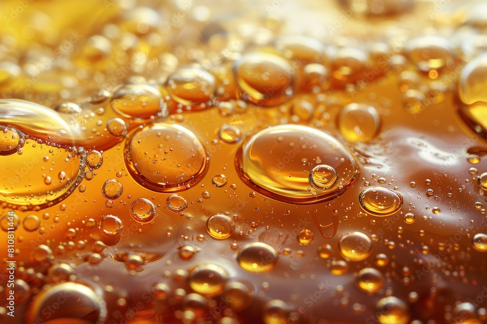 Poster A high-resolution image displaying an array of different sized golden bubbles on a reflective backdrop