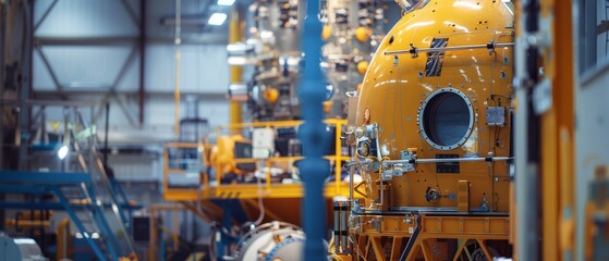 An aeronautical technology manufacturing facility is constructing a satellite for space exploration, navigation, communications, internet telecommunication, and observation.