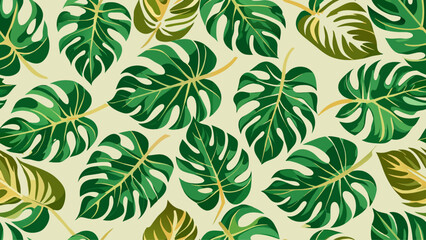 Seamless pattern with tropical monstera leaves. Vector illustration.