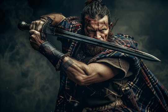 Scottish Highlander With Sword By Fire