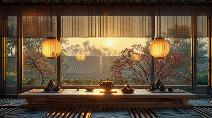 Sunset View from Traditional Japanese Tea Room