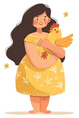 Cheerful Woman Embracing a Chicken