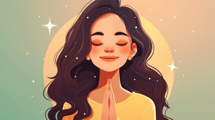 Woman Meditating with a Peaceful Smile Illustration