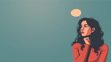 Creative Portrait of Woman in Contemplation with Speech Balloon