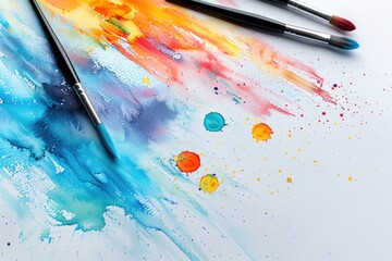 Obraz premium Vibrant Watercolor Paints and Brush on Paper