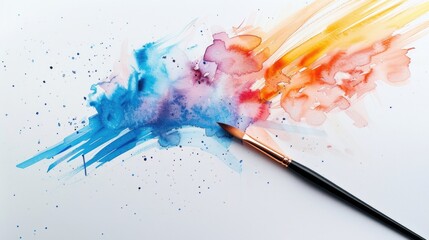 Artistic Creation with Watercolor Splash and Paintbrush