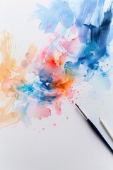 Fototapeta premium Artistic Creation with Watercolor Splash and Paintbrush