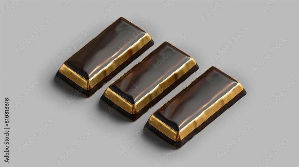 Poster this modern mockup of a chocolate bar wrapper with gold foil and black paper in top and perspective 