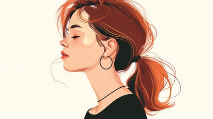 Naklejka premium Elegant Young Woman in Profile View - Stylish Portrait Illustration