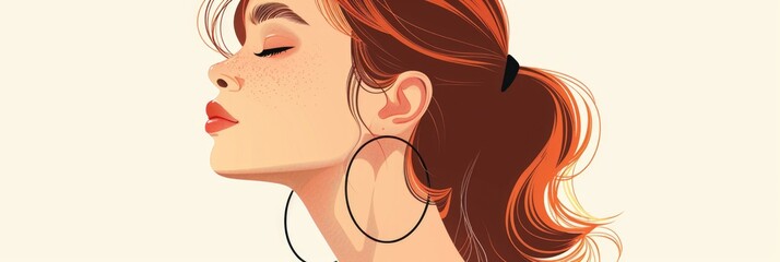 Elegant Young Woman in Profile View - Stylish Portrait Illustration