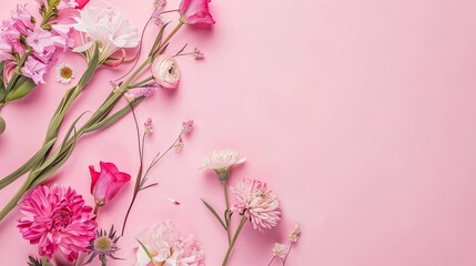Summer flowers on a pastel background, empty space for text, banner background