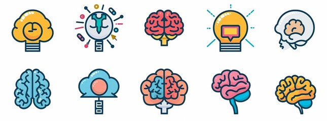 Brainstorming Line Icons Set Brain, Creativity, Novel Idea Editable Stroke 48x48 Pixel Perfect, photography. Wellness and Support photography