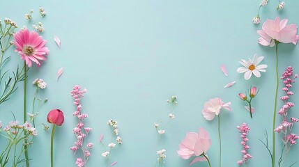 Summer flowers on a pastel background, empty space for text, banner background