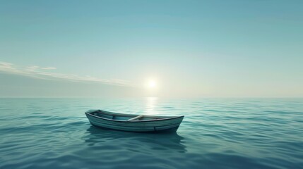 Naklejka premium Small boat in the center of a vast ocean