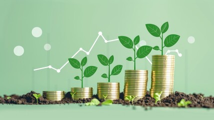 Conceptual Illustration of Financial Growth with Plants and Coins