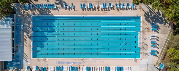 Aerial view of an olympic swimming pool at North County Aquatic Center, Sebastian, Florida, United States.