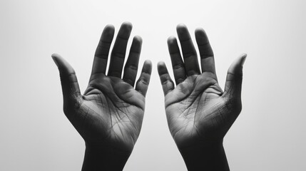 Two open empty hands with palms facing upward in black and white set against a white background