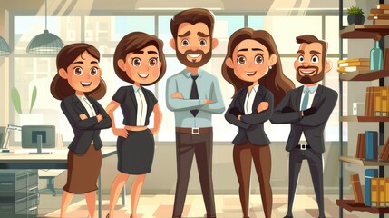 Happy Office Team Standing Together in Modern Office