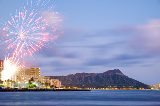 Fireworks over Diamond Head