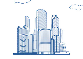 Fototapeta premium 3D illustration Imagination architecture building construction perspective design, abstract modern urban landscape line drawing.