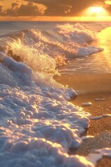 Waves crashing on a sandy beach