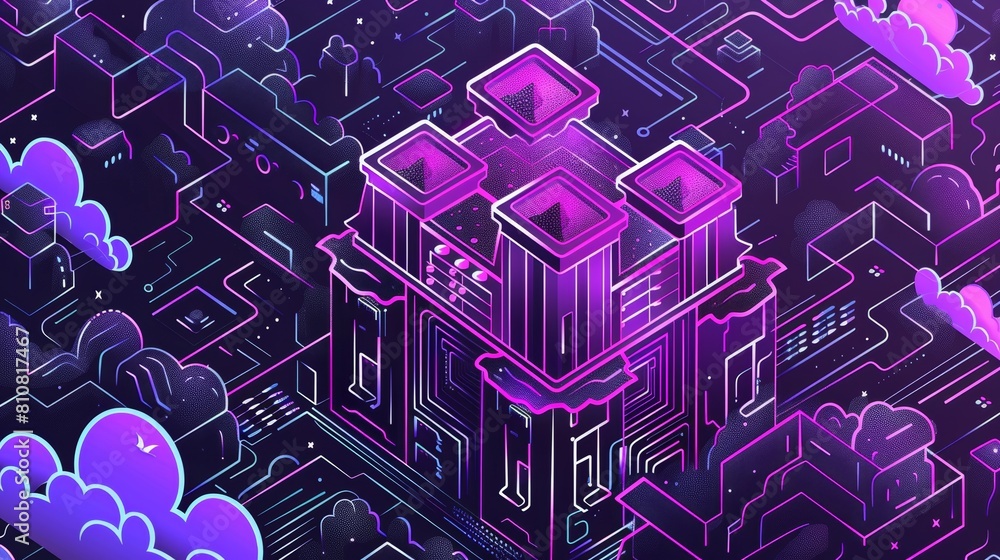 Poster isometric landing page included in dedicated server, computer data storage equipment, pc memory data