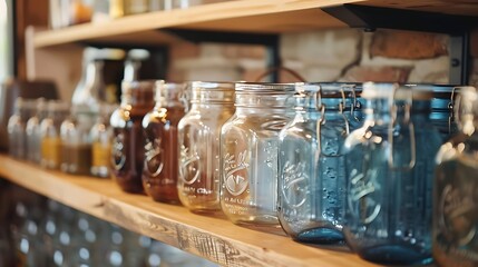 A collection of vintage mason jars repurposed as stylish drinking glasses, adding a touch of nostalgia to the table