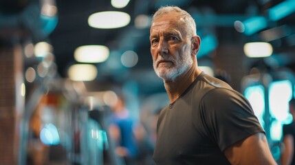 Fitness coach leading a high-energy workout in a bustling gym