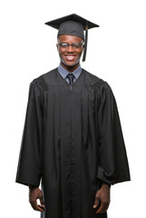 Young graduated african american man over isolated background with a happy and cool smile on face. Lucky person.