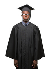 Young graduated african american man over isolated background puffing cheeks with funny face. Mouth inflated with air, crazy expression.