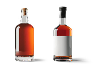 Two liquor bottles, one with blank label, isolated from the white or transparent background