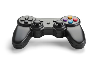 A black joystick game controller isolated from the white or transparent background