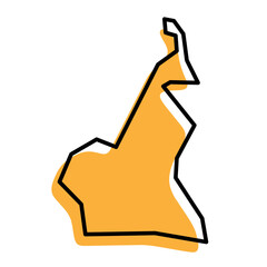 Cameroon country simplified map. Orange silhouette with thick black sharp contour outline isolated on white background. Simple vector icon