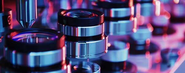 Closeup on the assembly of lens elements in a lab