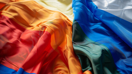 Flags of LGBT and Russia as background closeup