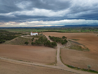 Fustiñana, Navarra. Hermitage of Santa Lucia on cloudy day