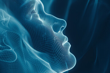 Blue glowing mesh visualization of human face side profile