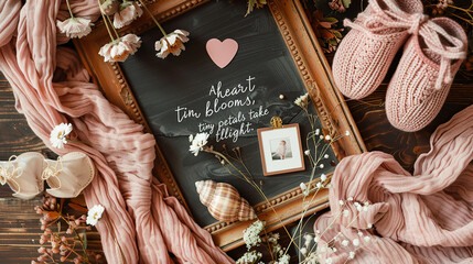 mockup frame Baby shower, gender reveal, birthday party background with gift box and baby toys, baby shower or birth announcement cards, with neutral theme frame