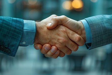 Close-Up of Handshake Between Two Businessmen in Suits
