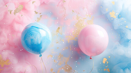 watercolor Blue and Pink Helium Balloons on white abstract background for Gender Reveal Party, Event Decoration, Greetings, Invitations, Baby Shower, Holiday, Birthday, It's a Boy, It's a Girl