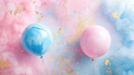 watercolor Blue and Pink Helium Balloons on white abstract background for Gender Reveal Party, Event Decoration, Greetings, Invitations, Baby Shower, Holiday, Birthday, It's a Boy, It's a Girl