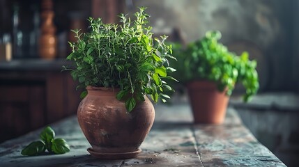A vibrant bouquet of fresh herbs displayed in a rustic clay pot, ready to add flavor and fragrance to dishes
