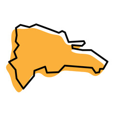 Dominican Republic country simplified map. Orange silhouette with thick black sharp contour outline isolated on white background. Simple vector icon
