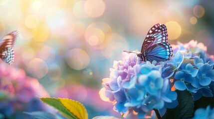A blue butterfly is sitting on a purple flower