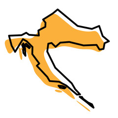 Croatia country simplified map. Orange silhouette with thick black sharp contour outline isolated on white background. Simple vector icon