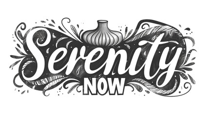 Beautiful calligraphic lettering forming the phrase "Serenity Now" with serene strokes and tranquil elegance, promoting peace of mind. - Powered by Adobe