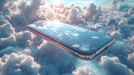 cell phone floating in the sky